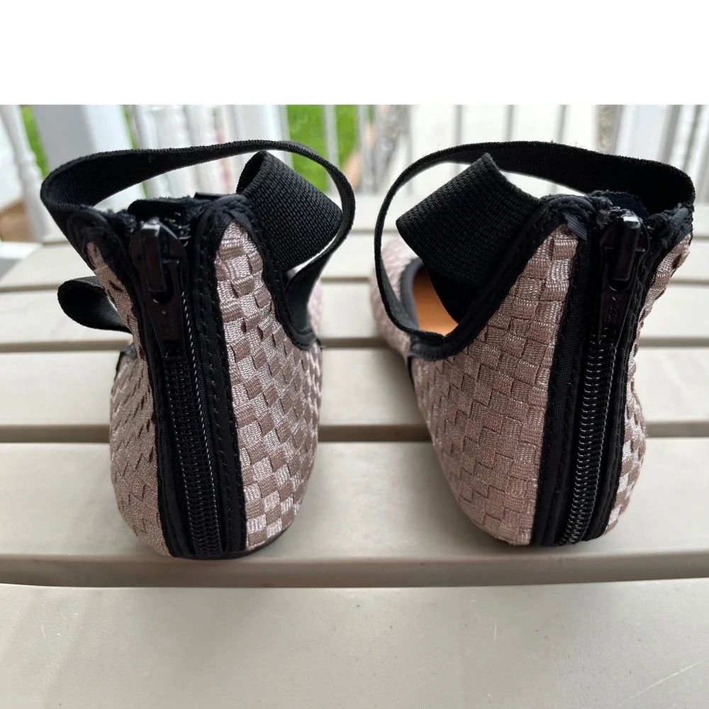 Bernie Mev BM Kids Monica Nude Metallic Woven Ankle Strap Flats Size EU 30/US 12